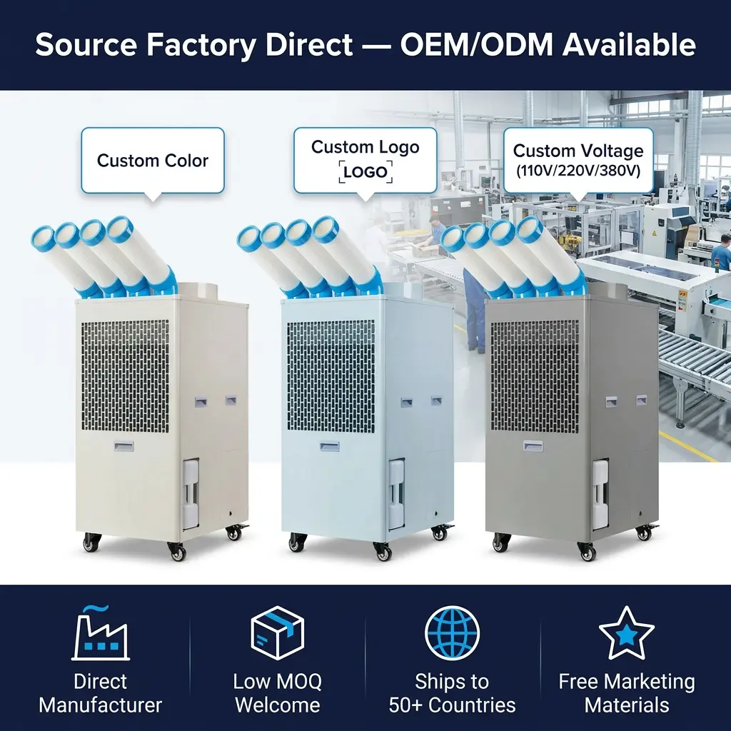 OEM कस्टम लोगो इंडस्ट्रियल पोर्टेबल एअर कंडिशनर 110V 220V 380V मल्टी-व्होल्टेज लो MOQ फॅक्टरी थेट पुरवठा